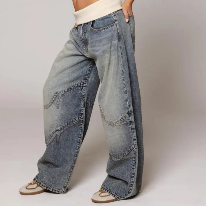 Mabel | Jeans baggy de mujer con pierna ancha estilo Y2K, con cinturilla acanalada