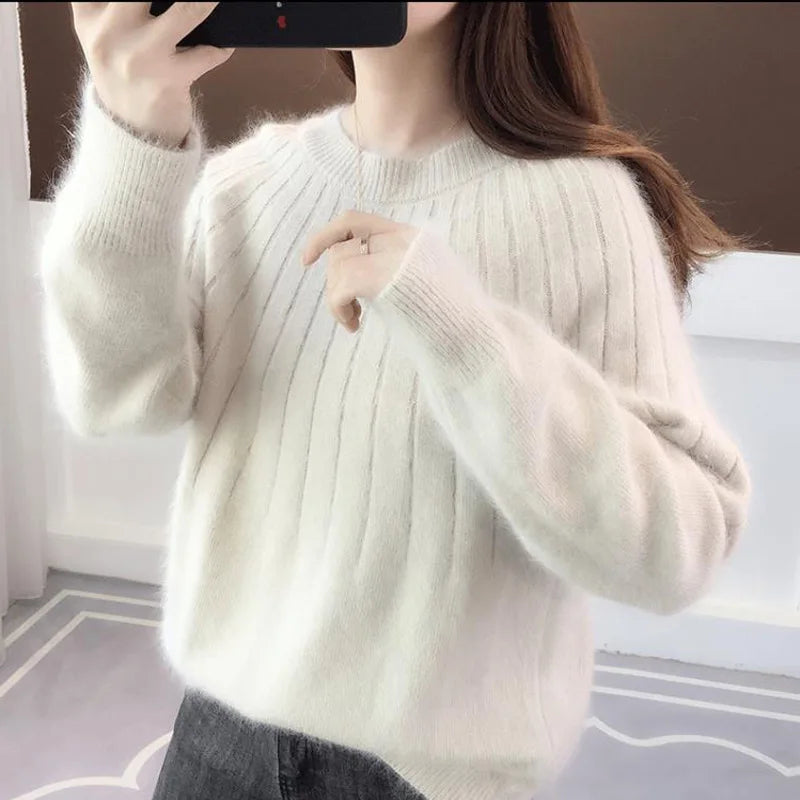 Bianka - Suéter de cachemira para mujer suave, oversize, elegante, de punto acanalado
