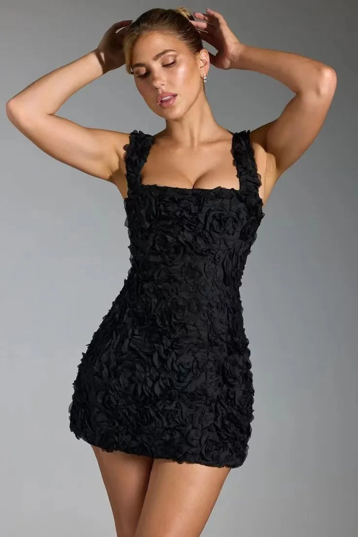 Malwina - Vestido corto con flores tridimensionales – elegante y romántico