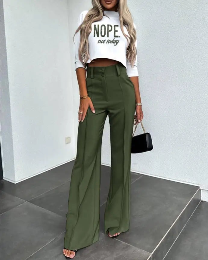 Averiella - Conjunto elegante de mujer con top corto y pantalones