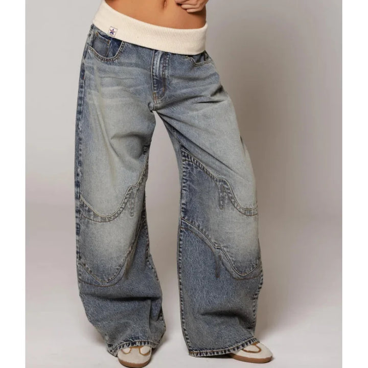 Mabel | Jeans baggy de mujer con pierna ancha estilo Y2K, con cinturilla acanalada