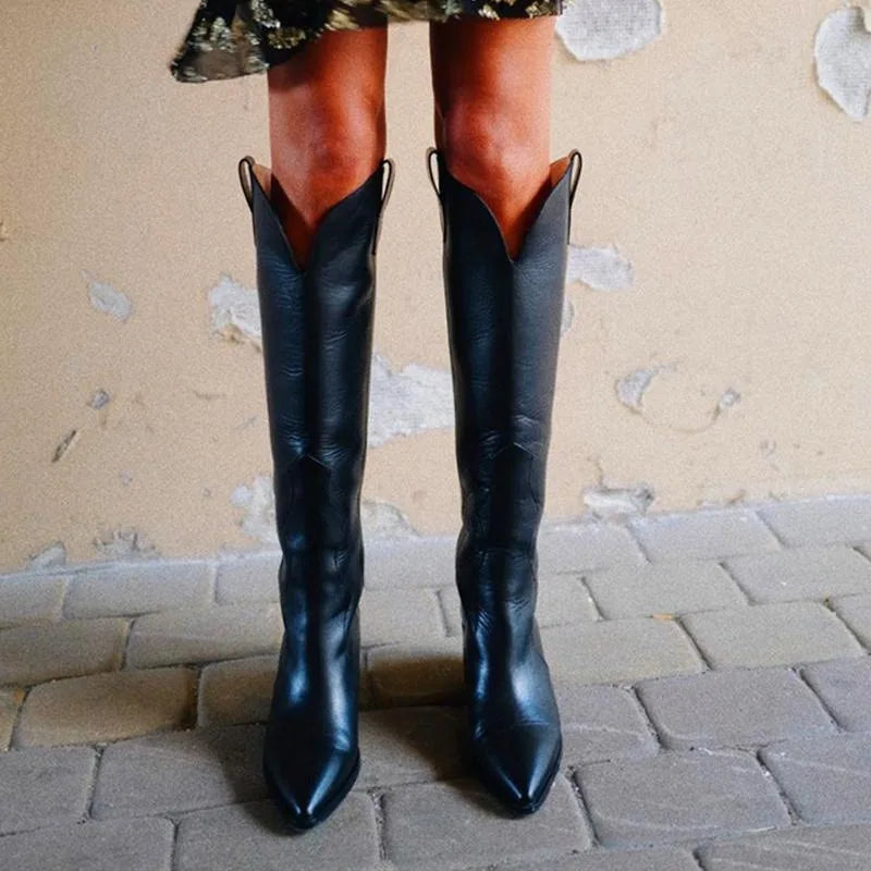 Calista - Botas de mujer por encima de la rodilla – clásicas botas negras estilo western