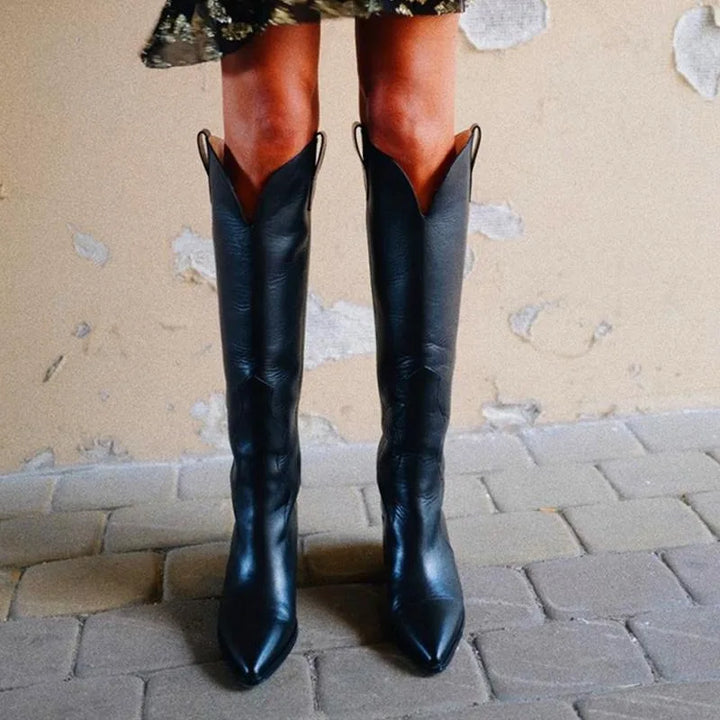 Calista - Botas de mujer por encima de la rodilla – clásicas botas negras estilo western