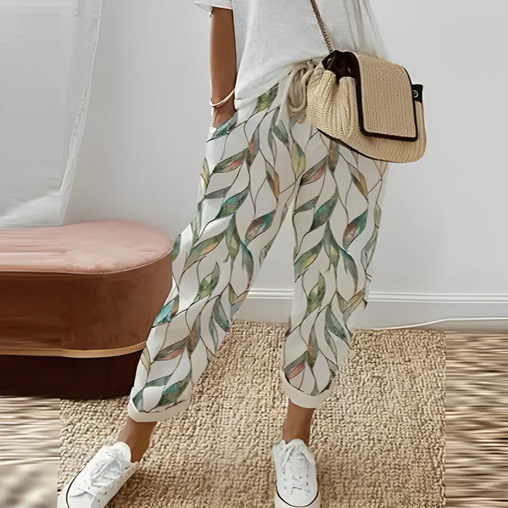 Noemi - Pantalones de mujer Boho con estampado de hojas