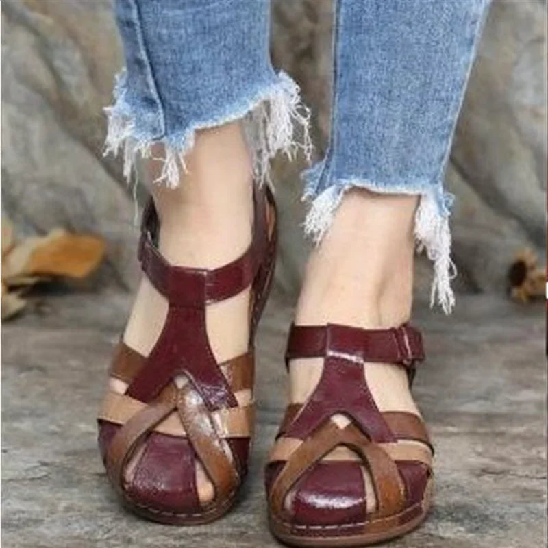 Teodora - Sandalias ortopédicas de cuero para mujeres con correas ajustables