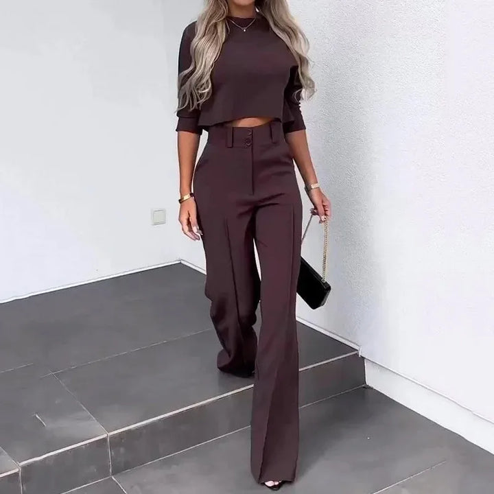 Averiella - Conjunto elegante de mujer con top corto y pantalones