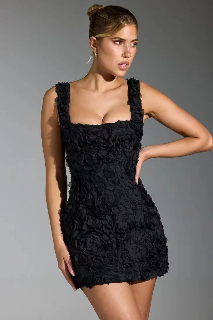 Malwina - Vestido corto con flores tridimensionales – elegante y romántico