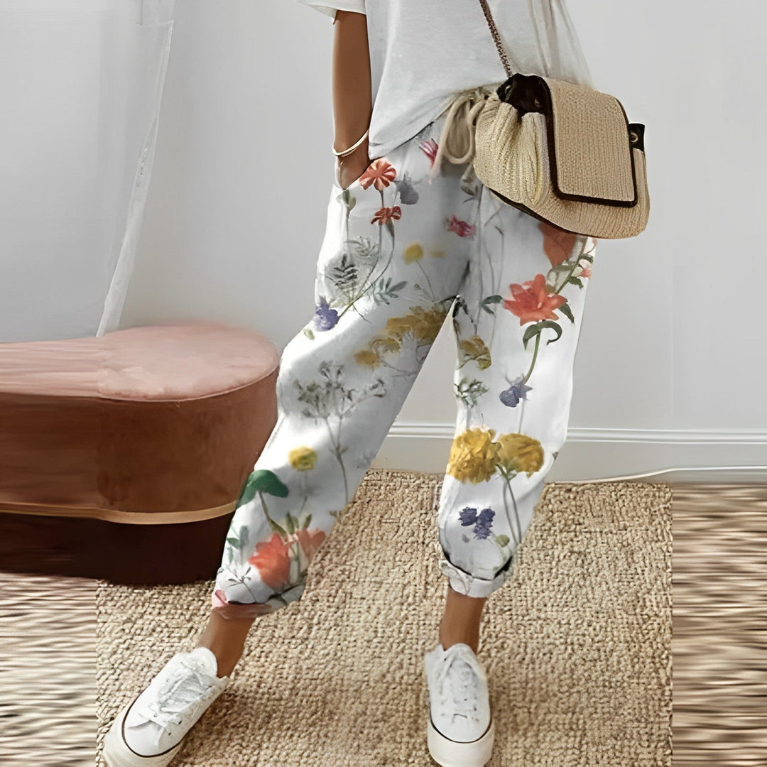 Noemi - Pantalones de mujer Boho con estampado de hojas