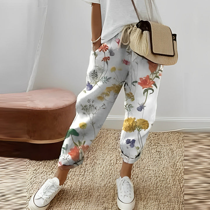 Noemi - Pantalones de mujer Boho con estampado de hojas