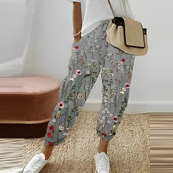 Noemi - Pantalones de mujer Boho con estampado de hojas