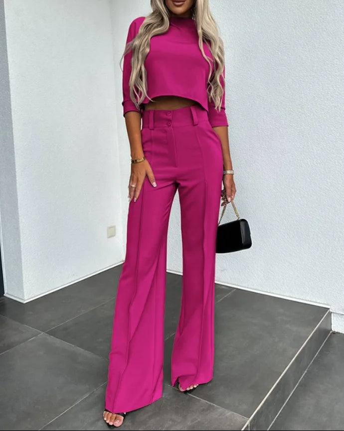 Averiella - Conjunto elegante de mujer con top corto y pantalones