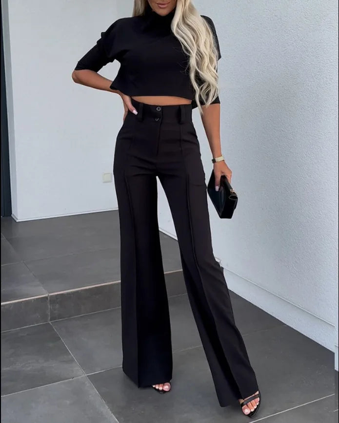 Averiella - Conjunto elegante de mujer con top corto y pantalones