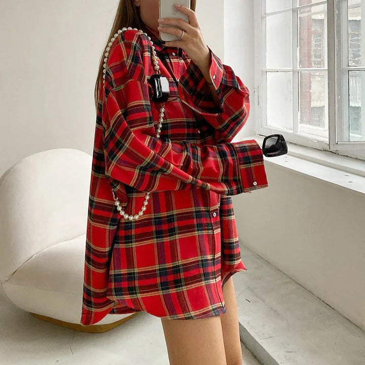 Veloria - Camisa de mujer a cuadros de corte holgado – abotonada, oversize