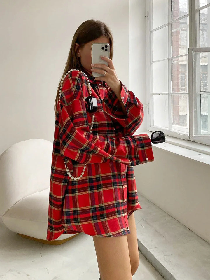 Veloria - Camisa de mujer a cuadros de corte holgado – abotonada, oversize