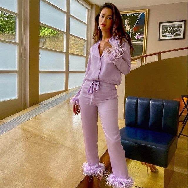 Adrianna - Conjunto elegante de dos piezas con plumas - para mujeres