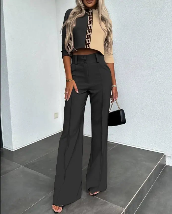 Averiella - Conjunto elegante de mujer con top corto y pantalones