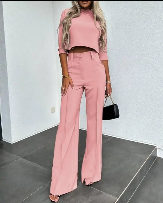 Averiella - Conjunto elegante de mujer con top corto y pantalones