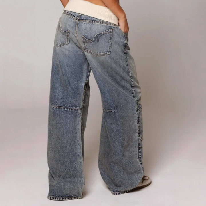 Mabel | Jeans baggy de mujer con pierna ancha estilo Y2K, con cinturilla acanalada