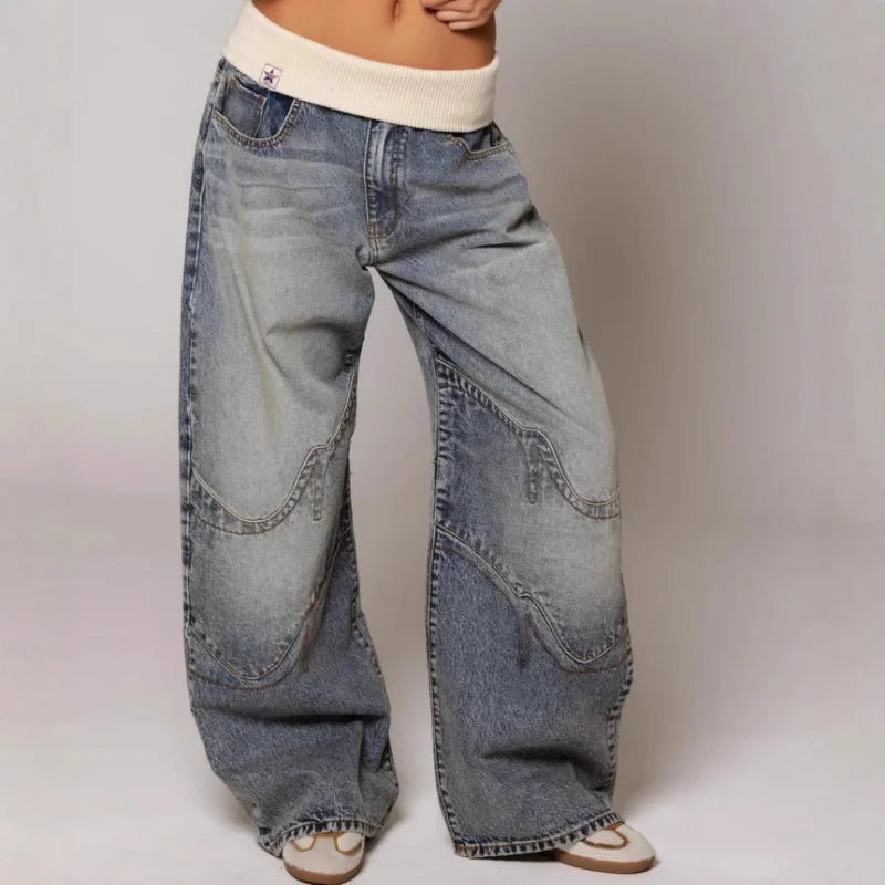 Mabel | Jeans baggy de mujer con pierna ancha estilo Y2K, con cinturilla acanalada