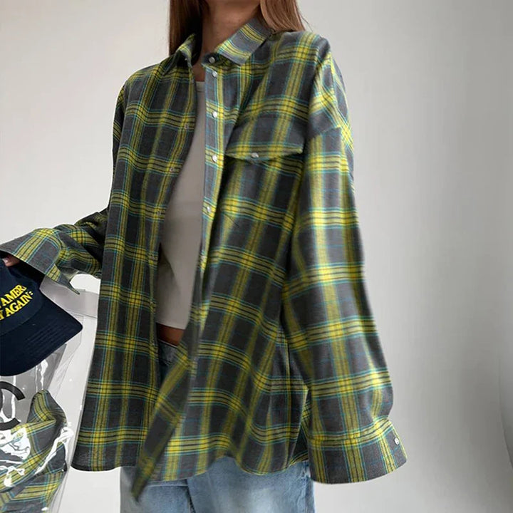 Veloria - Camisa de mujer a cuadros de corte holgado – abotonada, oversize