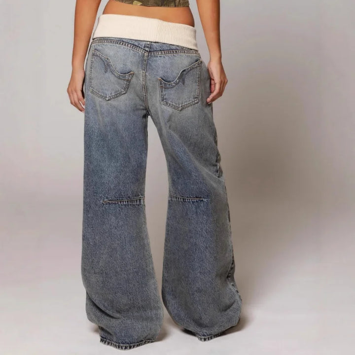 Mabel | Jeans baggy de mujer con pierna ancha estilo Y2K, con cinturilla acanalada