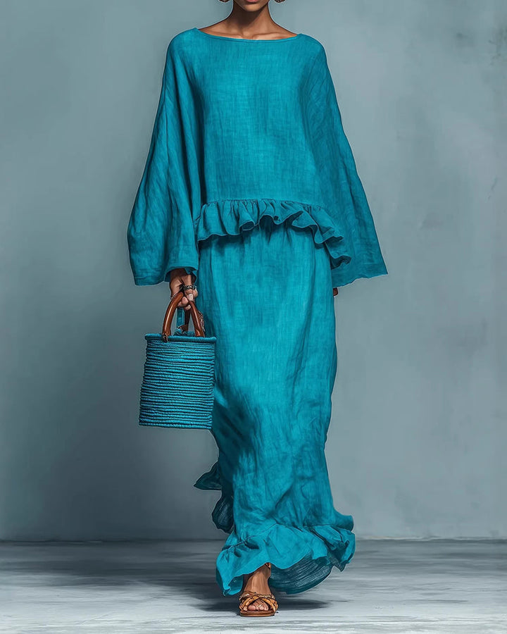 Devon | Conjunto de mujer de mezcla de lino con volantes en estilo minimalista