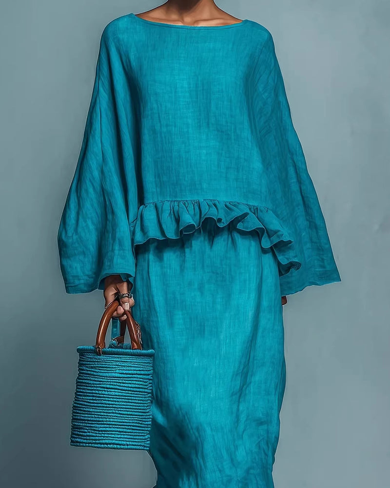 Devon | Conjunto de mujer de mezcla de lino con volantes en estilo minimalista