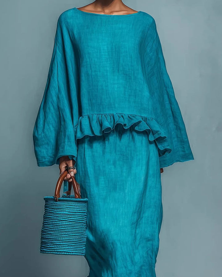 Devon | Conjunto de mujer de mezcla de lino con volantes en estilo minimalista