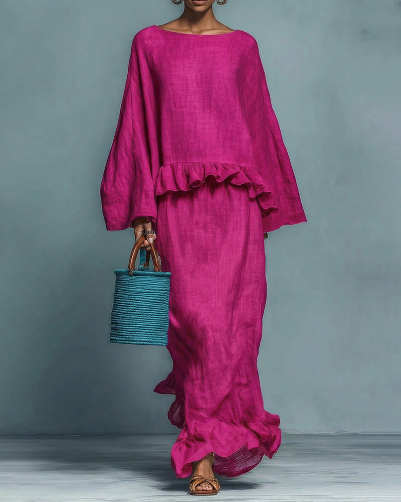 Devon | Conjunto de mujer de mezcla de lino con volantes en estilo minimalista