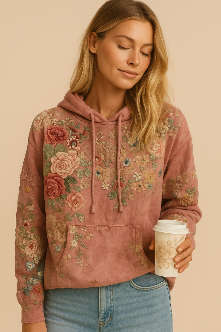 Pimiento - Suéter de mujer con capucha en estilo vintage barroco con estampado floral femenino