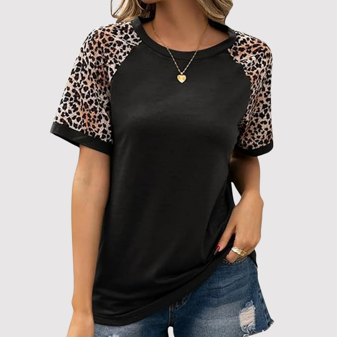 Nikola - Camiseta elegante de manga corta con estampado de leopardo