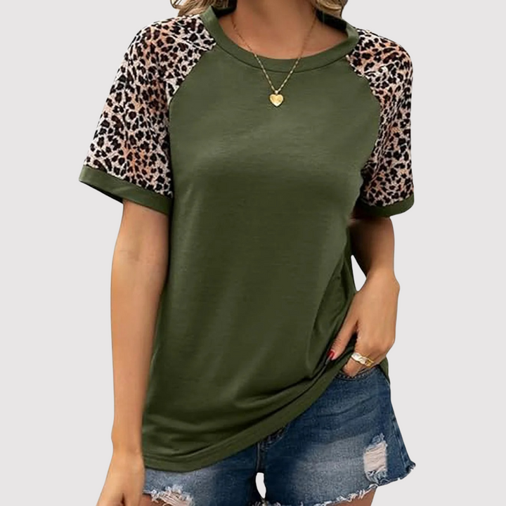 Nikola - Camiseta elegante de manga corta con estampado de leopardo