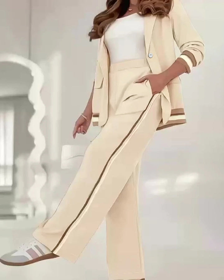Felicity | Conjunto de negocios casual para mujer: blazer de canalé y pantalones en color contrastante