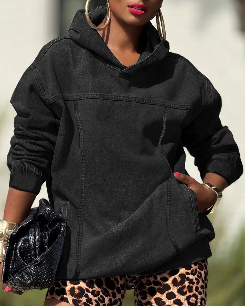 Georgene | Sudadera de mujer oversize con capucha y efecto de denim envejecido