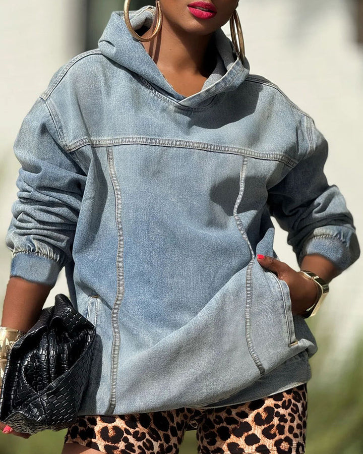 Georgene | Sudadera de mujer oversize con capucha y efecto de denim envejecido
