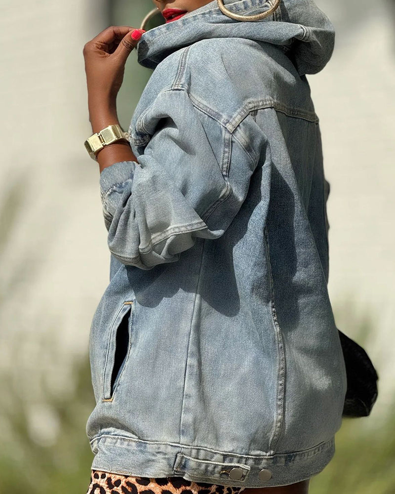 Georgene | Sudadera de mujer oversize con capucha y efecto de denim envejecido