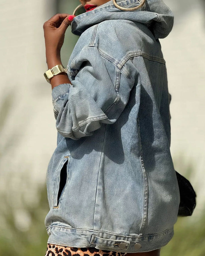 Georgene | Sudadera de mujer oversize con capucha y efecto de denim envejecido