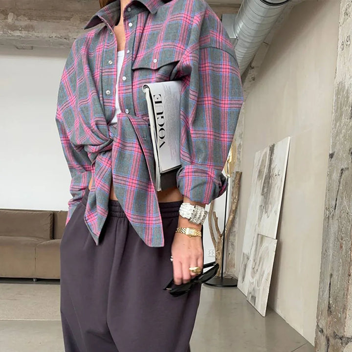 Veloria - Camisa de mujer a cuadros de corte holgado – abotonada, oversize
