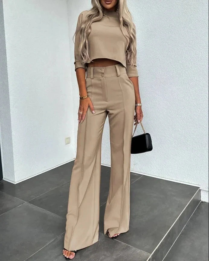 Averiella - Conjunto elegante de mujer con top corto y pantalones