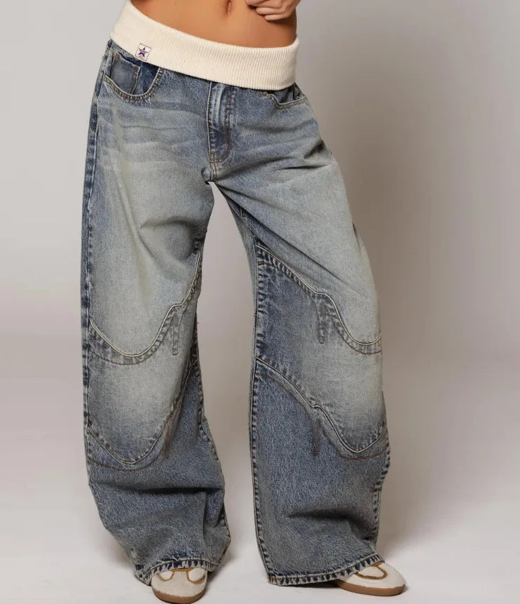 Mabel | Jeans baggy de mujer con pierna ancha estilo Y2K, con cinturilla acanalada