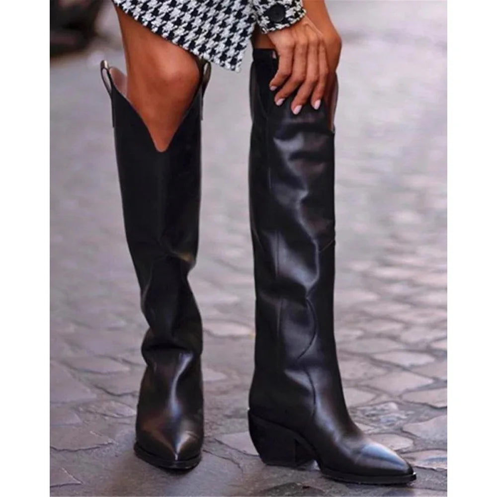 Calista - Botas de mujer por encima de la rodilla – clásicas botas negras estilo western