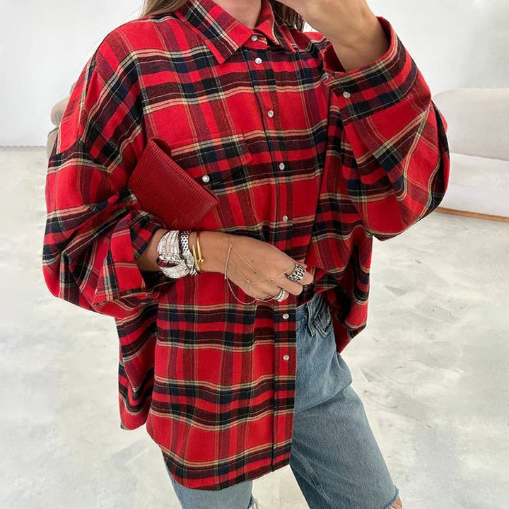 Veloria - Camisa de mujer a cuadros de corte holgado – abotonada, oversize