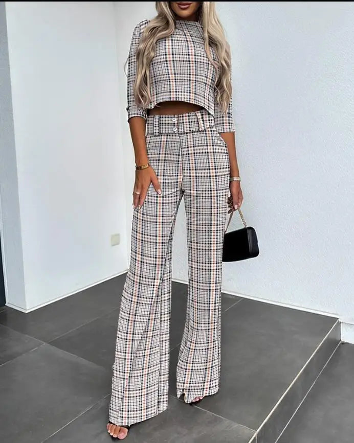 Averiella - Conjunto elegante de mujer con top corto y pantalones