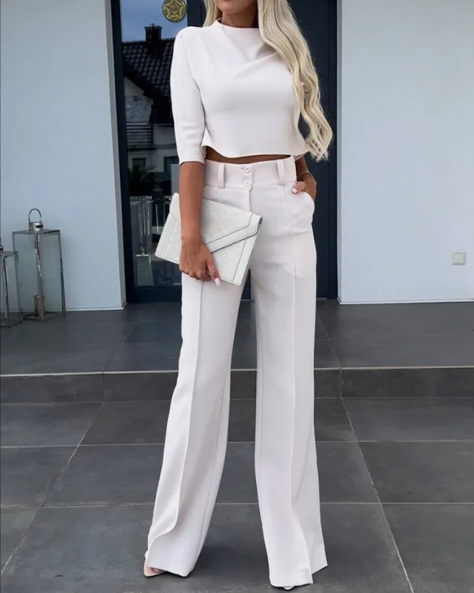Averiella - Conjunto elegante de mujer con top corto y pantalones