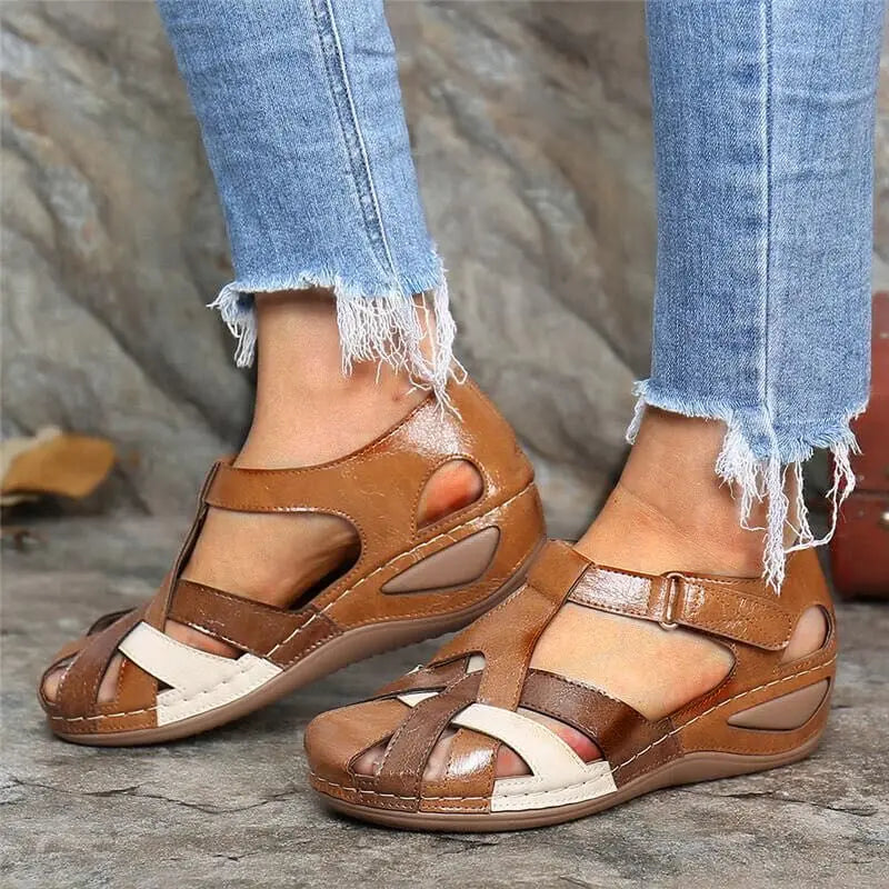 Teodora - Sandalias ortopédicas de cuero para mujeres con correas ajustables