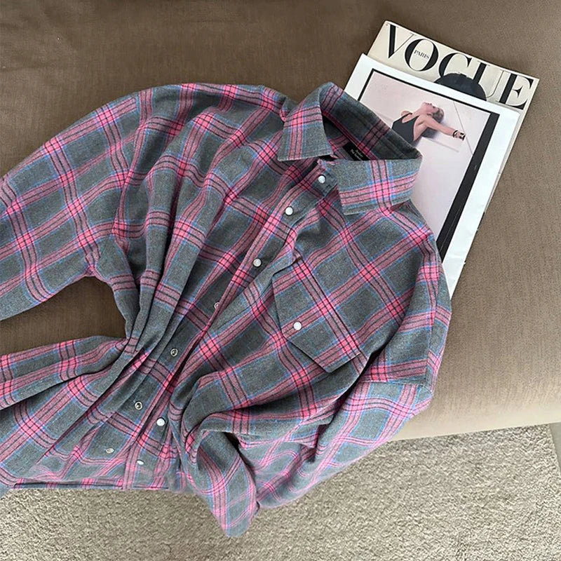 Veloria - Camisa de mujer a cuadros de corte holgado – abotonada, oversize