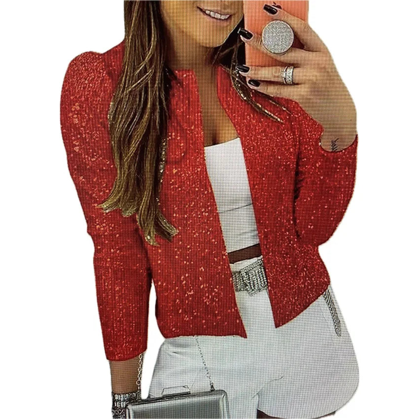 Vespera - Chaqueta de mujer con lentejuelas y manga larga