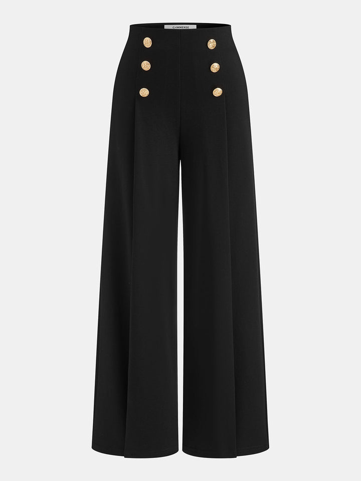 Rebecca | Pantalones de mujer de talle alto con botones decorativos, estilo elegante