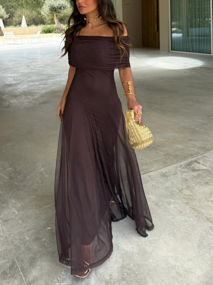 Posy | Vestido de mujer estilo español maxi con hombros al descubierto