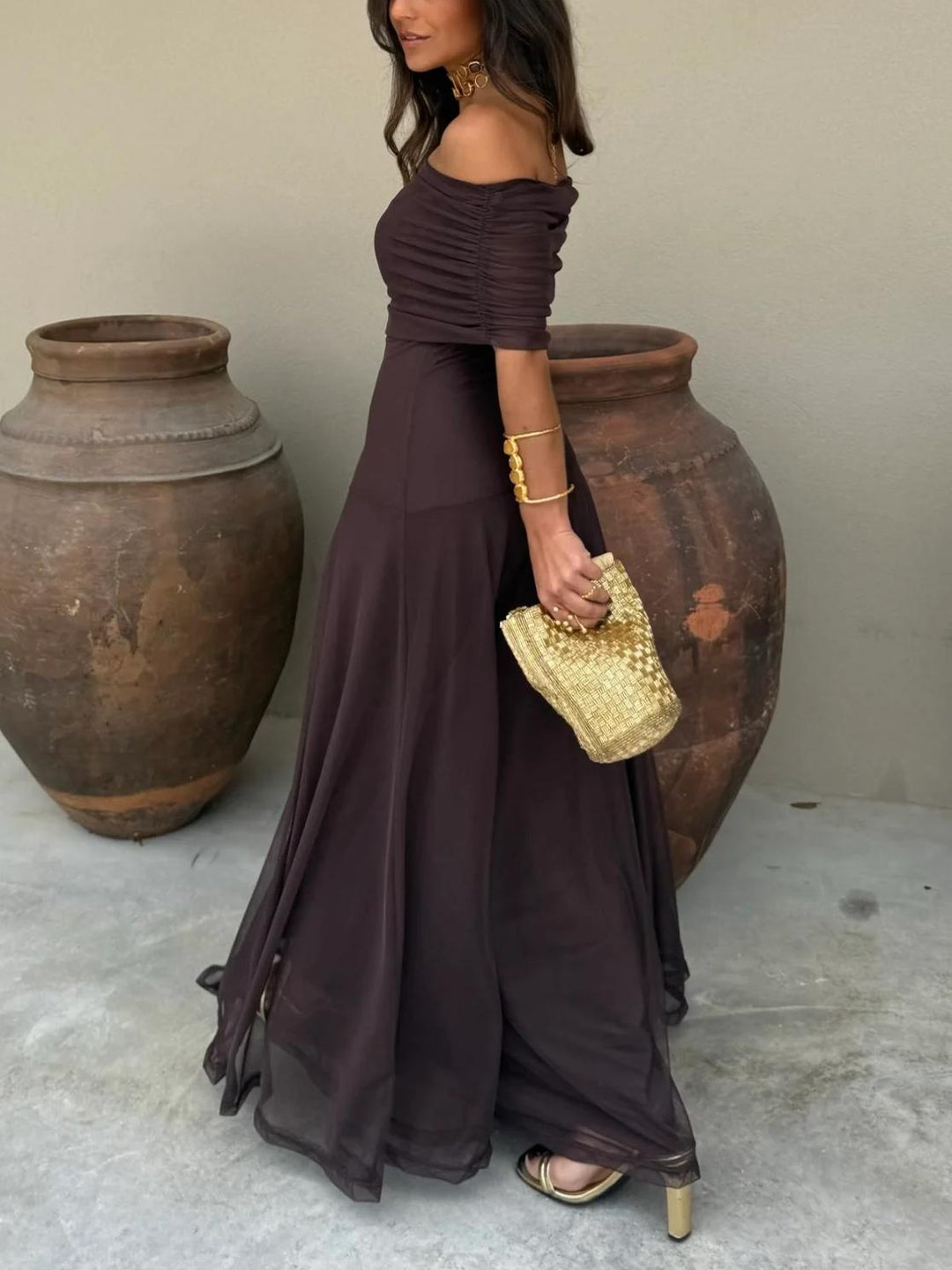Posy | Vestido de mujer estilo español maxi con hombros al descubierto